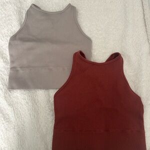 Gilly Hicks Gray and Red Ribbed Crop Tops